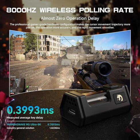 M5 Ultra Carbon Fiber 8000Hz Mouse Wireless Gaming Mouse ، 39G Superlight ، 42000DPI ، PAW3950MAX Sensor ، Nordic 52840 Chip ، Bluetooth/2.4G/USB-C الفئران السلكية للكمبيوتر الشخصي/MAC (أبيض) in Kuwait