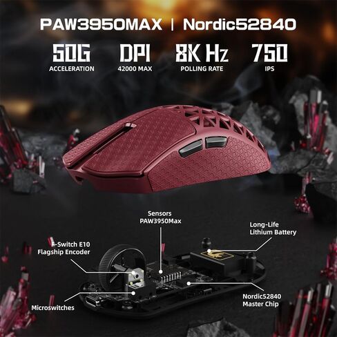 M5 Ultra Carbon Fiber 8000Hz Mouse Wireless Gaming Mouse ، 39G Superlight ، 42000DPI ، PAW3950MAX Sensor ، Nordic 52840 Chip ، Bluetooth/2.4G/USB-C الفئران السلكية للكمبيوتر الشخصي/MAC (أبيض) in Kuwait