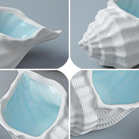 Conch Shape Ceramic Jewelry Tray,Shell Trinket Dish, Aqua Shell Trinket Dish Ceramic Ring Earring Holder Ocean-themed Decorative Trinket Plate for Rings Necklaces Bracelet Jewelry Watch Keys in Saudi Arabia