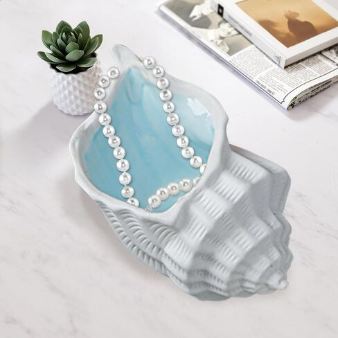 Conch Shape Ceramic Jewelry Tray,Shell Trinket Dish, Aqua Shell Trinket Dish Ceramic Ring Earring Holder Ocean-themed Decorative Trinket Plate for Rings Necklaces Bracelet Jewelry Watch Keys in Saudi Arabia