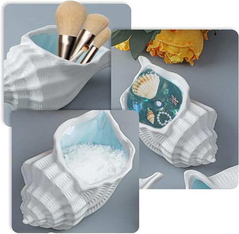 Conch Shape Ceramic Jewelry Tray,Shell Trinket Dish, Aqua Shell Trinket Dish Ceramic Ring Earring Holder Ocean-themed Decorative Trinket Plate for Rings Necklaces Bracelet Jewelry Watch Keys in Saudi Arabia
