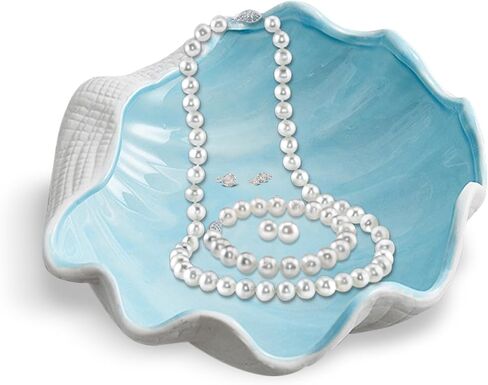 Conch Shape Ceramic Jewelry Tray,Shell Trinket Dish, Aqua Shell Trinket Dish Ceramic Ring Earring Holder Ocean-themed Decorative Trinket Plate for Rings Necklaces Bracelet Jewelry Watch Keys in Saudi Arabia