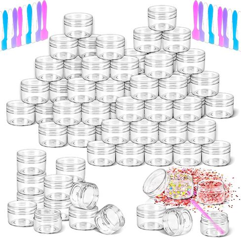 MotBach 40 PCS 15g Empty Plastic Containers with Clear Lids, Small Makeup Containers, 0.5oz Small Sample Jars Round Travel Cosmetic Jars with Spatulas for Liquid Cream Lotion Powder in Saudi Arabia