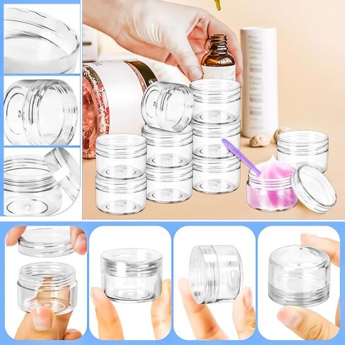 MotBach 40 PCS 15g Empty Plastic Containers with Clear Lids, Small Makeup Containers, 0.5oz Small Sample Jars Round Travel Cosmetic Jars with Spatulas for Liquid Cream Lotion Powder in Saudi Arabia