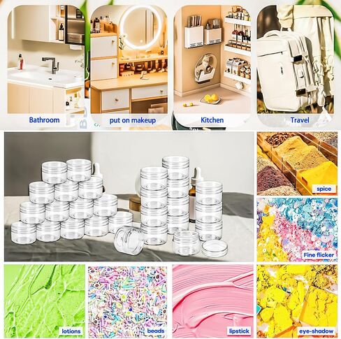 MotBach 40 PCS 15g Empty Plastic Containers with Clear Lids, Small Makeup Containers, 0.5oz Small Sample Jars Round Travel Cosmetic Jars with Spatulas for Liquid Cream Lotion Powder in Saudi Arabia