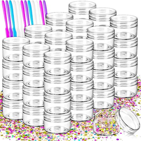 MotBach 40 PCS 15g Empty Plastic Containers with Clear Lids, Small Makeup Containers, 0.5oz Small Sample Jars Round Travel Cosmetic Jars with Spatulas for Liquid Cream Lotion Powder in Saudi Arabia