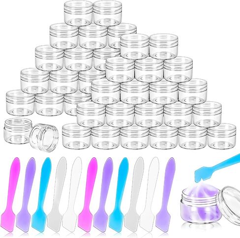 MotBach 40 PCS 15g Empty Plastic Containers with Clear Lids, Small Makeup Containers, 0.5oz Small Sample Jars Round Travel Cosmetic Jars with Spatulas for Liquid Cream Lotion Powder in Saudi Arabia