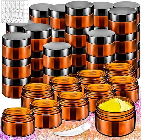 MotBach 40 PCS 15g Empty Plastic Containers with Clear Lids, Small Makeup Containers, 0.5oz Small Sample Jars Round Travel Cosmetic Jars with Spatulas for Liquid Cream Lotion Powder in Saudi Arabia
