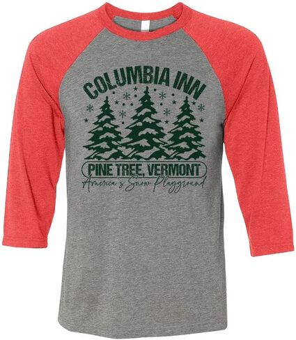 TeesAndTankYou Pine Tree Vermont Three-Quarter Raglan Sleeve Baseball Shirt Unisex in Saudi Arabia