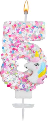 Unicorn Number Candle, Sequin Birthday Number Candle Unicorn Cake Topper Birthday Decorations for Girls Baby Shower Themed Celebrations (5) in Kuwait