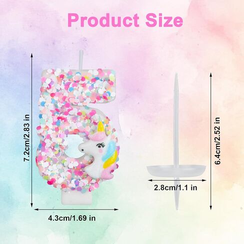 Unicorn Number Candle, Sequin Birthday Number Candle Unicorn Cake Topper Birthday Decorations for Girls Baby Shower Themed Celebrations (5) in Kuwait