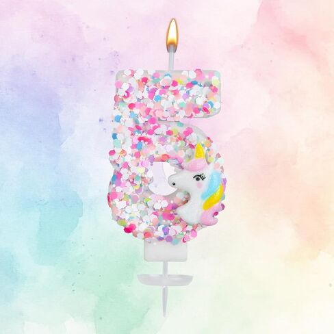 Unicorn Number Candle, Sequin Birthday Number Candle Unicorn Cake Topper Birthday Decorations for Girls Baby Shower Themed Celebrations (5) in Kuwait