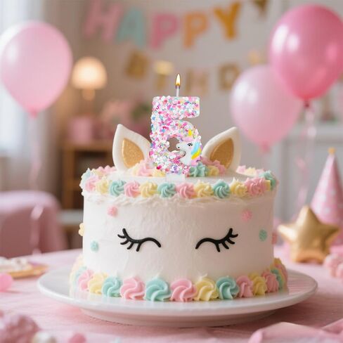 Unicorn Number Candle, Sequin Birthday Number Candle Unicorn Cake Topper Birthday Decorations for Girls Baby Shower Themed Celebrations (5) in Kuwait
