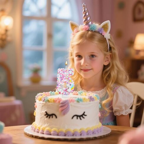 Unicorn Number Candle, Sequin Birthday Number Candle Unicorn Cake Topper Birthday Decorations for Girls Baby Shower Themed Celebrations (5) in Kuwait