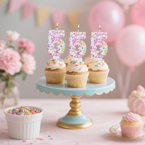 Unicorn Number Candle, Sequin Birthday Number Candle Unicorn Cake Topper Birthday Decorations for Girls Baby Shower Themed Celebrations (5) in Kuwait