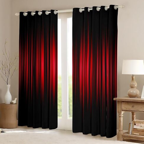 Feelyou Abstract Ombre Window Curtains Red Black 30%-50% Blackout Curtain Kids Boys Girls Room Decor Red Ombre Darkening Drapes Modern Gradient Contemporary Window Treatments, 2 Panels 38 x 45 Inch in Saudi Arabia