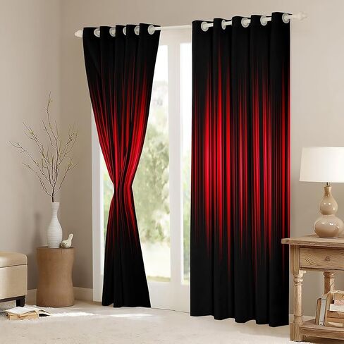 Feelyou Abstract Ombre Window Curtains Red Black 30%-50% Blackout Curtain Kids Boys Girls Room Decor Red Ombre Darkening Drapes Modern Gradient Contemporary Window Treatments, 2 Panels 38 x 45 Inch in Saudi Arabia