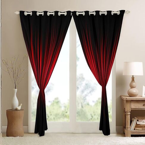 Feelyou Abstract Ombre Window Curtains Red Black 30%-50% Blackout Curtain Kids Boys Girls Room Decor Red Ombre Darkening Drapes Modern Gradient Contemporary Window Treatments, 2 Panels 38 x 45 Inch in Saudi Arabia