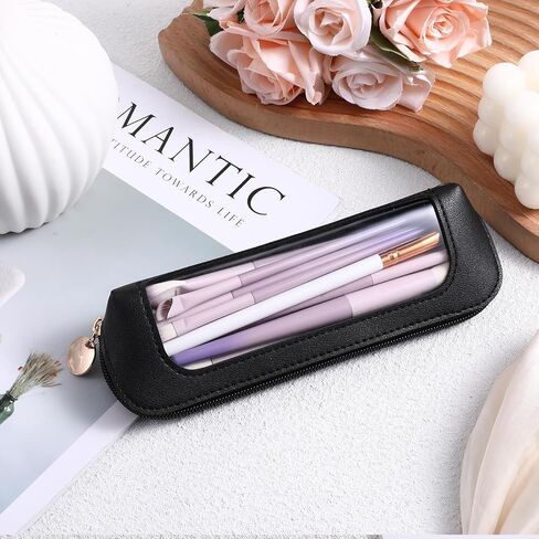 Small Clear Makeup Bag, PU Leather Travel Makeup Brush Case Portable Transparent Waterproof Cosmetic Organizer Pouch with Zipper for Women Home Travel Office Makeup Storage (White) in Saudi Arabia