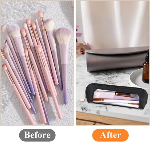 Small Clear Makeup Bag, PU Leather Travel Makeup Brush Case Portable Transparent Waterproof Cosmetic Organizer Pouch with Zipper for Women Home Travel Office Makeup Storage (White) in Saudi Arabia