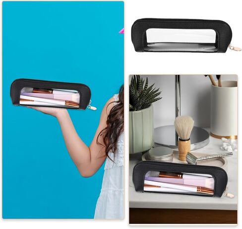 Small Clear Makeup Bag, PU Leather Travel Makeup Brush Case Portable Transparent Waterproof Cosmetic Organizer Pouch with Zipper for Women Home Travel Office Makeup Storage (White) in Saudi Arabia