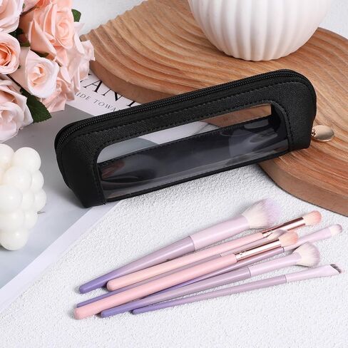 Small Clear Makeup Bag, PU Leather Travel Makeup Brush Case Portable Transparent Waterproof Cosmetic Organizer Pouch with Zipper for Women Home Travel Office Makeup Storage (White) in Saudi Arabia