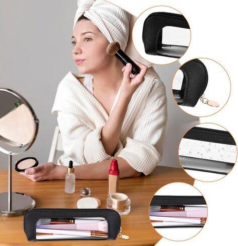 Small Clear Makeup Bag, PU Leather Travel Makeup Brush Case Portable Transparent Waterproof Cosmetic Organizer Pouch with Zipper for Women Home Travel Office Makeup Storage (White) in Saudi Arabia