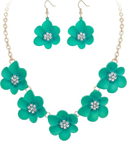 Flyonce Flower Necklace for Women, Summer Boho Floral Choker Necklaces with Earrings Holiday Jewelry in Saudi Arabia