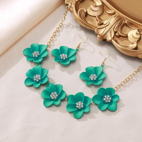 Flyonce Flower Necklace for Women, Summer Boho Floral Choker Necklaces with Earrings Holiday Jewelry in Saudi Arabia