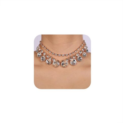 شحنات Boho الكريستال بيان قلادة الطبقات قلادة Rhinestone قلادة سباركلي رقبة سلسلة حفل زفاف المجوهرات للنساء in Kuwait