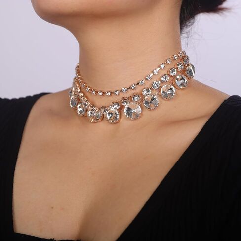 شحنات Boho الكريستال بيان قلادة الطبقات قلادة Rhinestone قلادة سباركلي رقبة سلسلة حفل زفاف المجوهرات للنساء in Kuwait