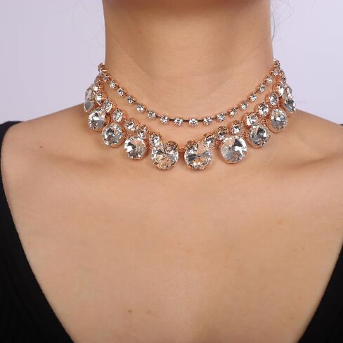 شحنات Boho الكريستال بيان قلادة الطبقات قلادة Rhinestone قلادة سباركلي رقبة سلسلة حفل زفاف المجوهرات للنساء in Kuwait