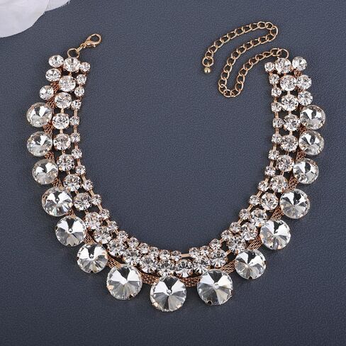 شحنات Boho الكريستال بيان قلادة الطبقات قلادة Rhinestone قلادة سباركلي رقبة سلسلة حفل زفاف المجوهرات للنساء in Kuwait
