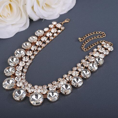 شحنات Boho الكريستال بيان قلادة الطبقات قلادة Rhinestone قلادة سباركلي رقبة سلسلة حفل زفاف المجوهرات للنساء in Kuwait