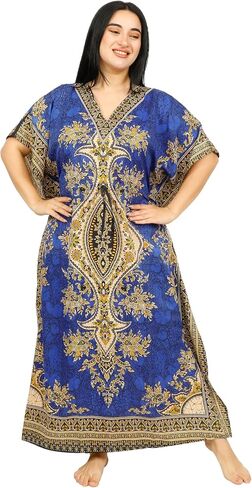 السيدات Long Kaftans Kimono Maxi Style Dresses Women في Cover Up (Teal الأزرق) in Saudi Arabia