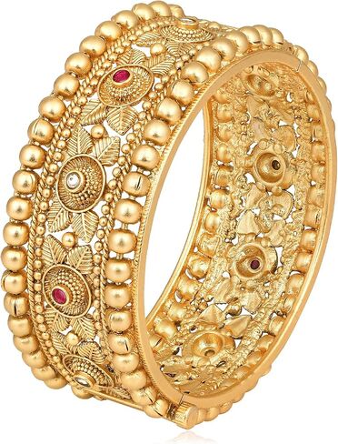 Aheli Ethnic Gold Plated Synthetic Stone Studded Thick Single Piece Openable Kada Bangle Traditional Jewellery Gift for Women Size - 2.4 Inch in Saudi Arabia
