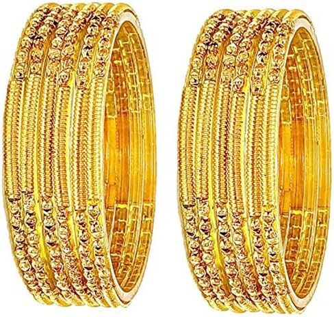 (2.10 & 2.12 Size Multicolour/Golden Colour Texture Design Glass Bangles Set (Red/Green/Blue/Pink/Yellow/Golden) For Women & Girls - Set Of 12 Bangles in Saudi Arabia