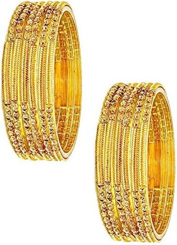 (2.10 & 2.12 Size Multicolour/Golden Colour Texture Design Glass Bangles Set (Red/Green/Blue/Pink/Yellow/Golden) For Women & Girls - Set Of 12 Bangles in Saudi Arabia