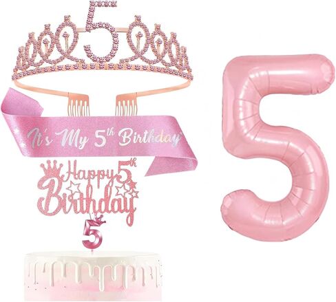 Girls 8th Birthday Decorations Set,Including Pink 8th Birthday Crown/Tiara,8th Cake Topper & Number 8 Crown Candles with Number 8th Balloon, Birthday Party Supplies for Girls 8 Year Old Gifts Ideas in Kuwait