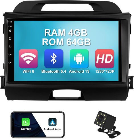2+32G 9-inch Android 12 Car Stereo for KIA Sportage 3 2010-2016 IPS Touchscreen Screen Car Radio with Carplay & Android Auto Support Backup Camera GPS FM Navi BT SWC in Kuwait