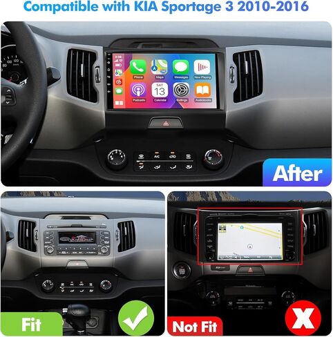 2+32G 9-inch Android 12 Car Stereo for KIA Sportage 3 2010-2016 IPS Touchscreen Screen Car Radio with Carplay & Android Auto Support Backup Camera GPS FM Navi BT SWC in Kuwait