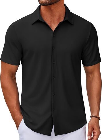 COOFANDY Men's Casual Button Down Short Sleeve Shirts Untucked Wrinkle Free Shirt Stretch Dress Shirts in Saudi Arabia