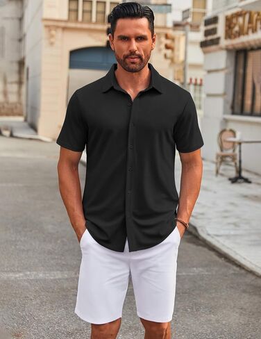 COOFANDY Men's Casual Button Down Short Sleeve Shirts Untucked Wrinkle Free Shirt Stretch Dress Shirts in Saudi Arabia