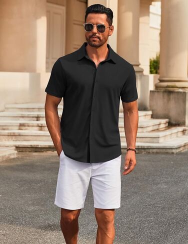 COOFANDY Men's Casual Button Down Short Sleeve Shirts Untucked Wrinkle Free Shirt Stretch Dress Shirts in Saudi Arabia
