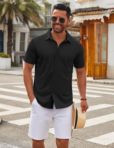 COOFANDY Men's Casual Button Down Short Sleeve Shirts Untucked Wrinkle Free Shirt Stretch Dress Shirts in Saudi Arabia