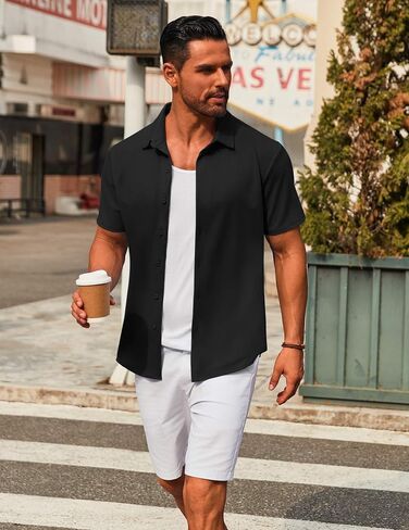 COOFANDY Men's Casual Button Down Short Sleeve Shirts Untucked Wrinkle Free Shirt Stretch Dress Shirts in Saudi Arabia