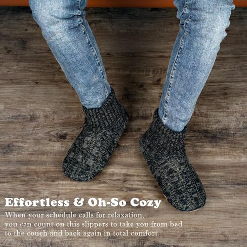 Mens Warm Slipper Socks with Grips, Fuzzy Indoor House Shoes Non-slip Sherpa Lined, Cozy Winter Cabin Slippers for Men Dad Husband Grandpa Boyfriend, Christmas Stocking Stuffers for Adults in Saudi Arabia