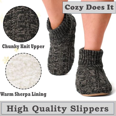 Mens Warm Slipper Socks with Grips, Fuzzy Indoor House Shoes Non-slip Sherpa Lined, Cozy Winter Cabin Slippers for Men Dad Husband Grandpa Boyfriend, Christmas Stocking Stuffers for Adults in Saudi Arabia