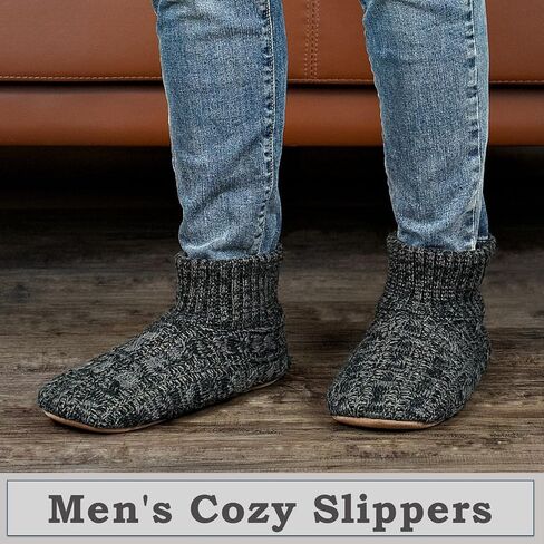 Mens Warm Slipper Socks with Grips, Fuzzy Indoor House Shoes Non-slip Sherpa Lined, Cozy Winter Cabin Slippers for Men Dad Husband Grandpa Boyfriend, Christmas Stocking Stuffers for Adults in Saudi Arabia