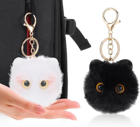 2pcs لطيف القط أفخم سلسلة مفاتيح بوم بوم keychain السلسلة المفتاحية المحشوة بسلسلة مفاتيح الحيوانات كاواي مضحك هدايا لعيد ميلاد عيد الحب عيد الحب (أبيض أسود) in Saudi Arabia